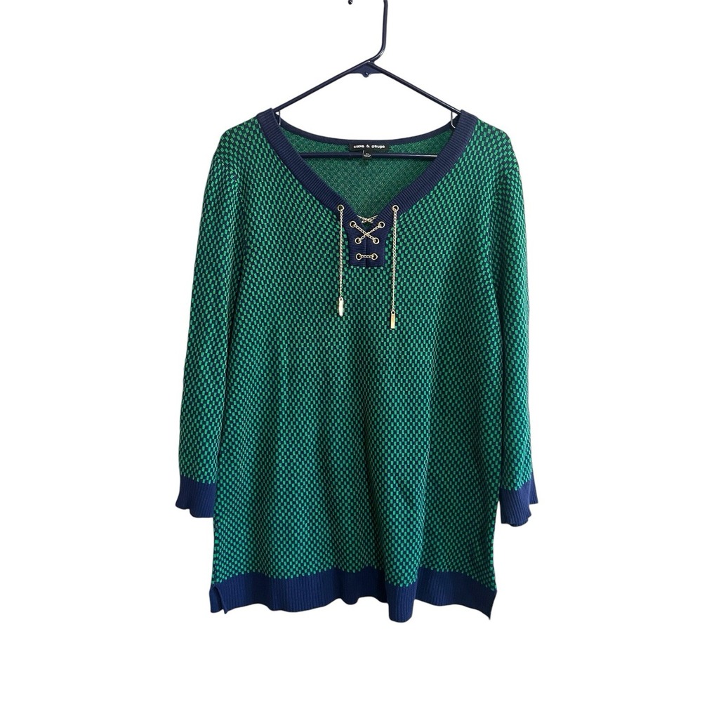 Cable‎ and Gauge sweater Size XL Blue/green Checkerboard Print With Chain Accent